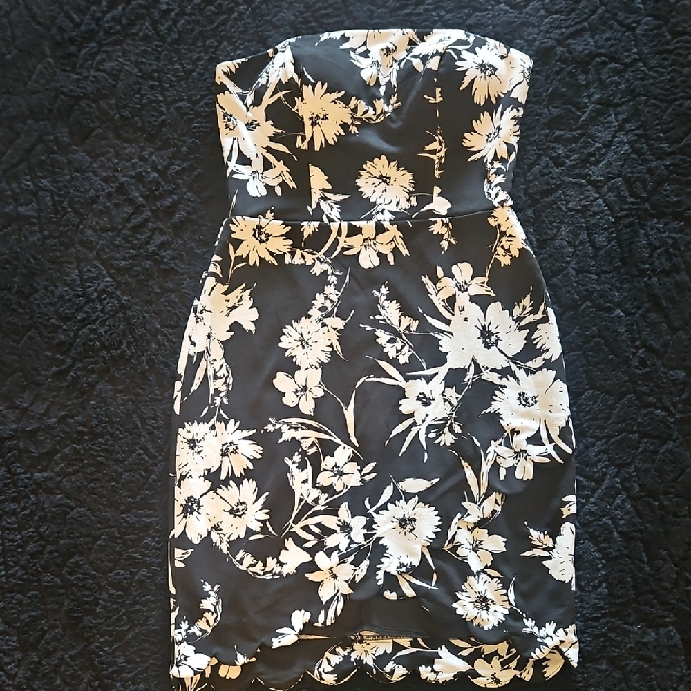 B. DARLIN Elegant Floral Black and White Strapless Dress.